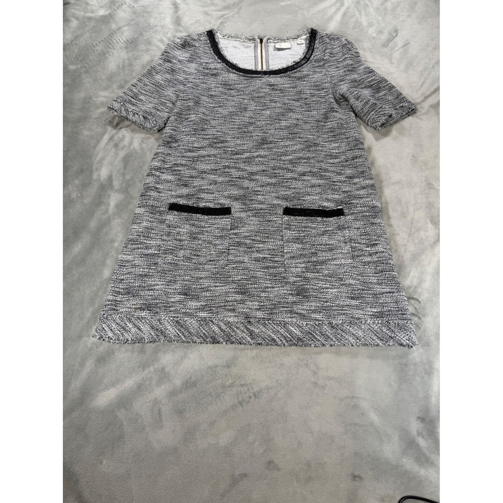 Anthropologie Postmark Beverly Tunic Top Pockets Black Faux‎ Leather Trim Sz XS